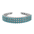 AMERICAN Natural Sleeping Beauty Turquoise Multi Row Cuff Bracelet in Platinum Over Sterling Silver (7.25 In) 36.65 Grams 14.90 ctw - Sticky add to cart bar