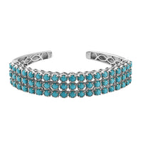 AMERICAN Natural Sleeping Beauty Turquoise Multi Row Cuff Bracelet in Platinum Over Sterling Silver (7.25 In) 36.65 Grams 14.90 ctw