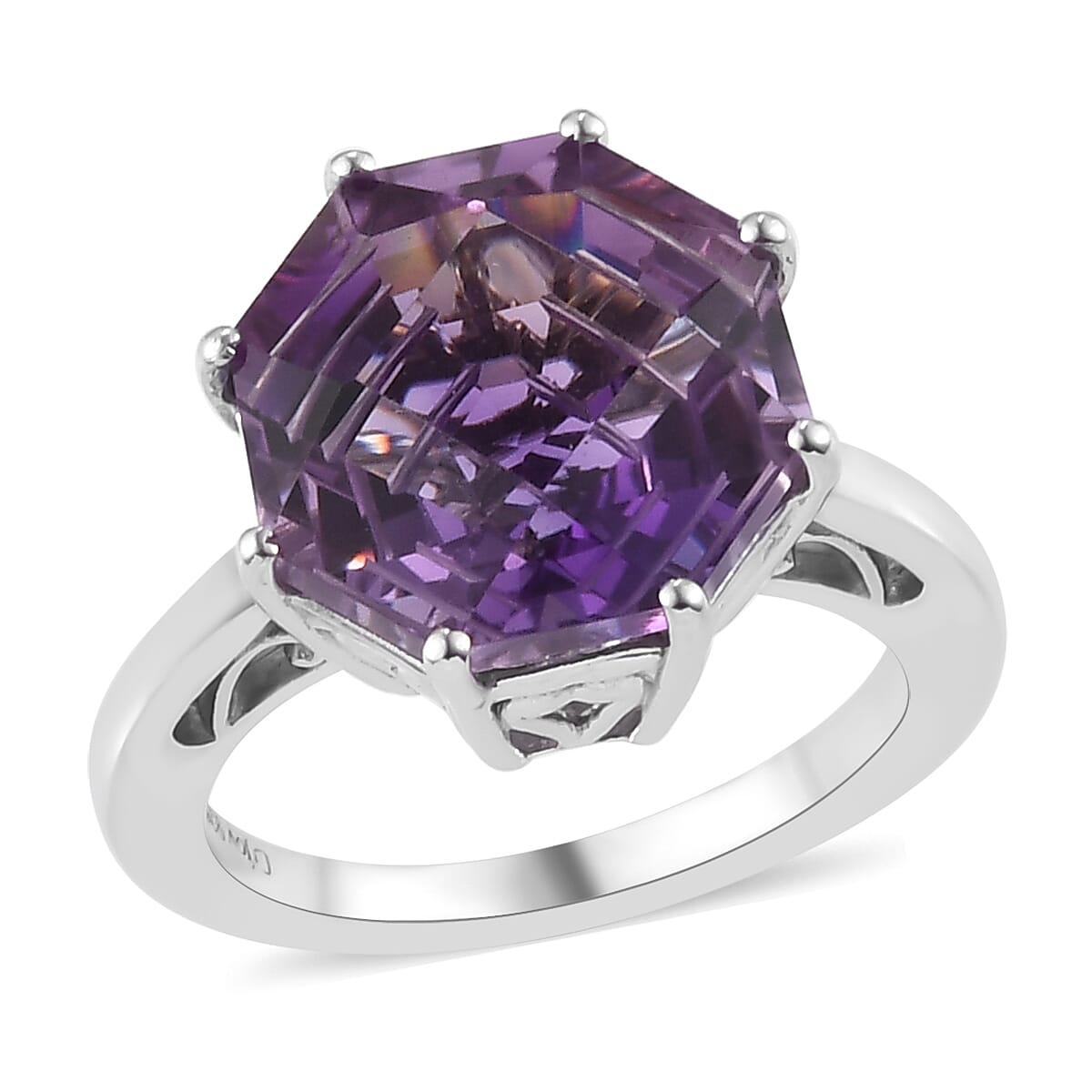 Amethyst Solitaire Ring in Platinum Over Sterling Silver (Size 10.0) 6.70 ctw (1)
