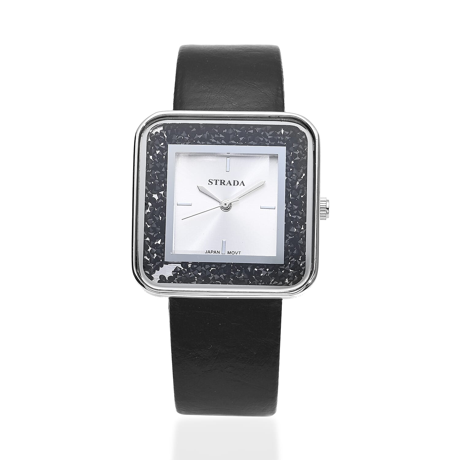 STRADA Moving Black Austrian Japanese Movement Watch with Black Faux Leather Strap
