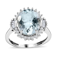 Luxoro 10K White Gold Premium Mangoro Aquamarine, Diamond (0.30 cts) Halo Ring (Size 10.0) 4.40 ctw