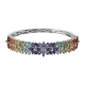 Multi Gemstone Bangle Bracelet in Platinum Over Sterling Silver (6.50 In) 11.15 ctw - Sticky add to cart bar
