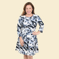 TAMSY Black and White Floral Midi Drop-waist Long Sleeve Dress - Large - Sticky add to cart bar
