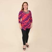 TAMSY Grey Floral Blouse with Chain Belt and Neck Embellishment - Large