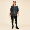 TAMSY Blue Abstract Kaftan Sleeve Blouse with Neck Embellishment - Large - Sticky add to cart bar