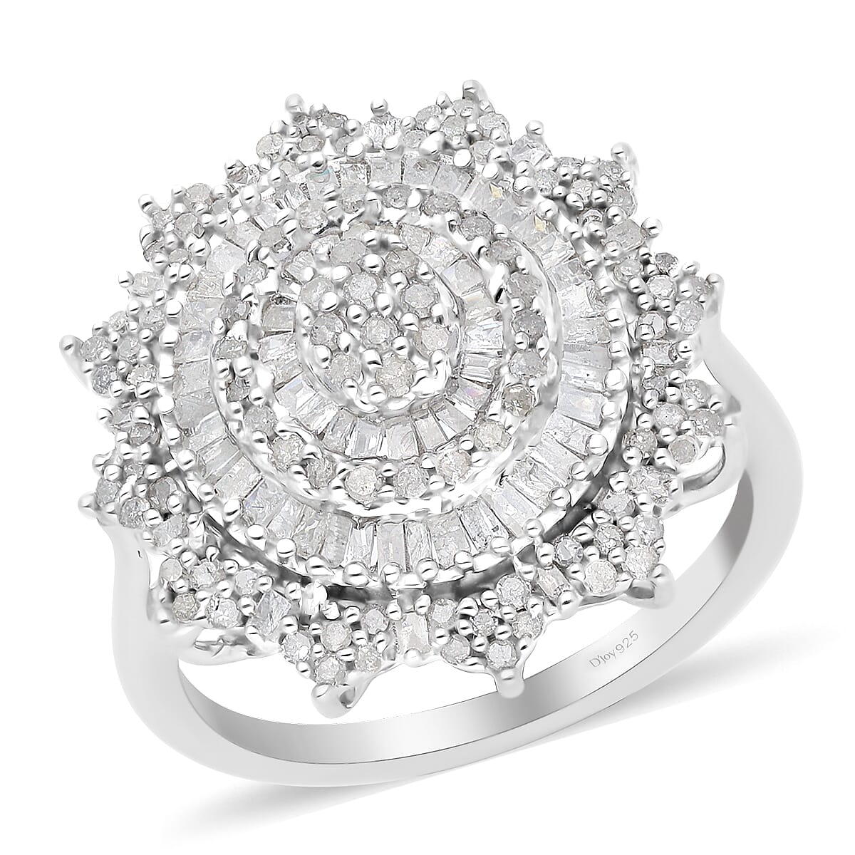 DOORBUSTER Diamond Cocktail Ring in Platinum Over Sterling Silver (Size 9.0) 1.00 ctw