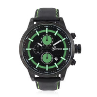 GENOA Multifunctional Quartz Movement Watch with Black Leather Strap (47mm) (5.25-7.25 Inches)