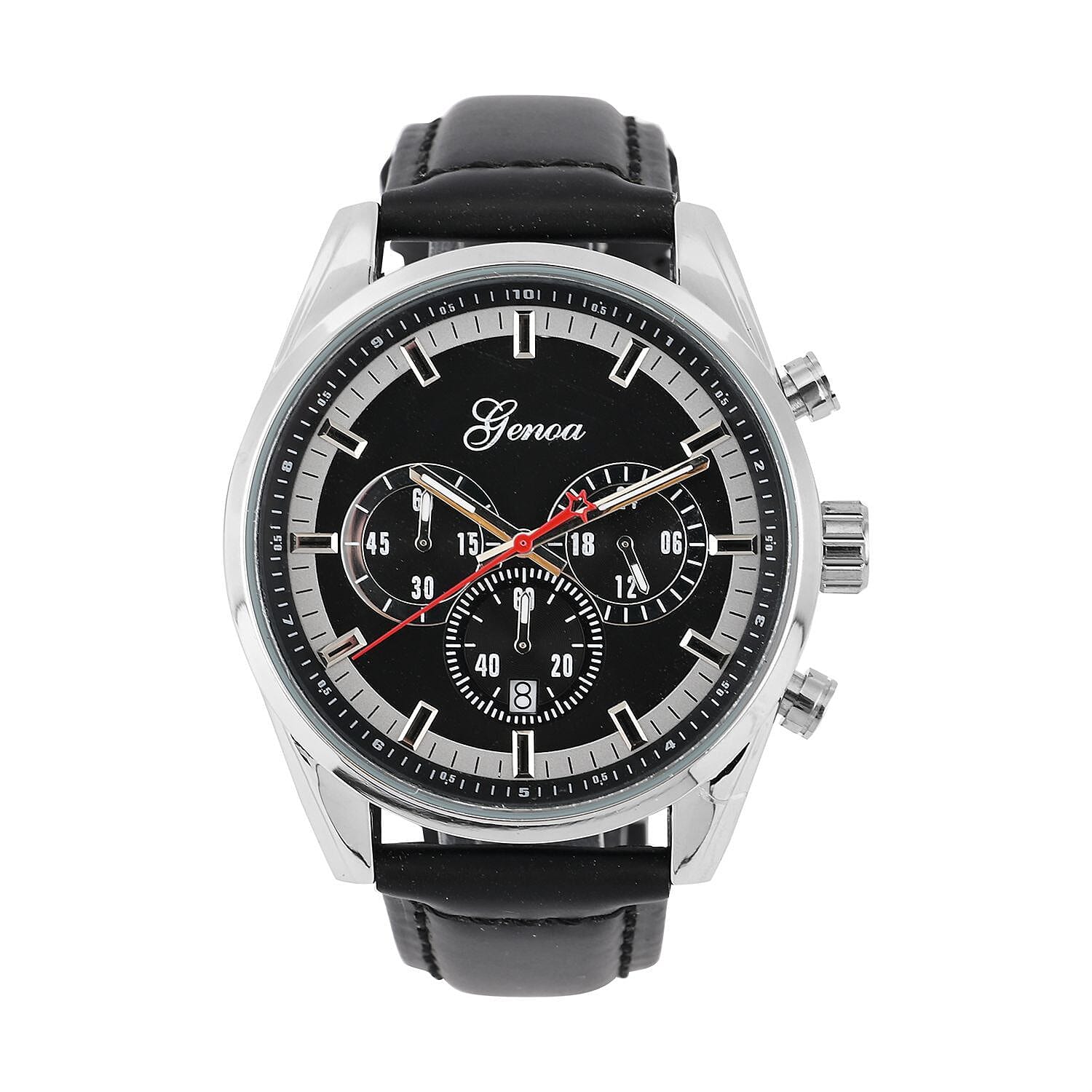 GENOA Multifunctional quartz Movement Watch with Black Leather Strap (44.20 mm) (5.25-7.50 Inches)