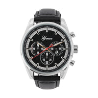 GENOA Multifunctional quartz Movement Watch with Black Leather Strap (44.20 mm) (5.25-7.50 Inches)