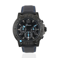 Genoa Multifunctional Quartz Movement Watch with Orange Line and Black Leather Strap (45mm) (8.0-9.25Inches)