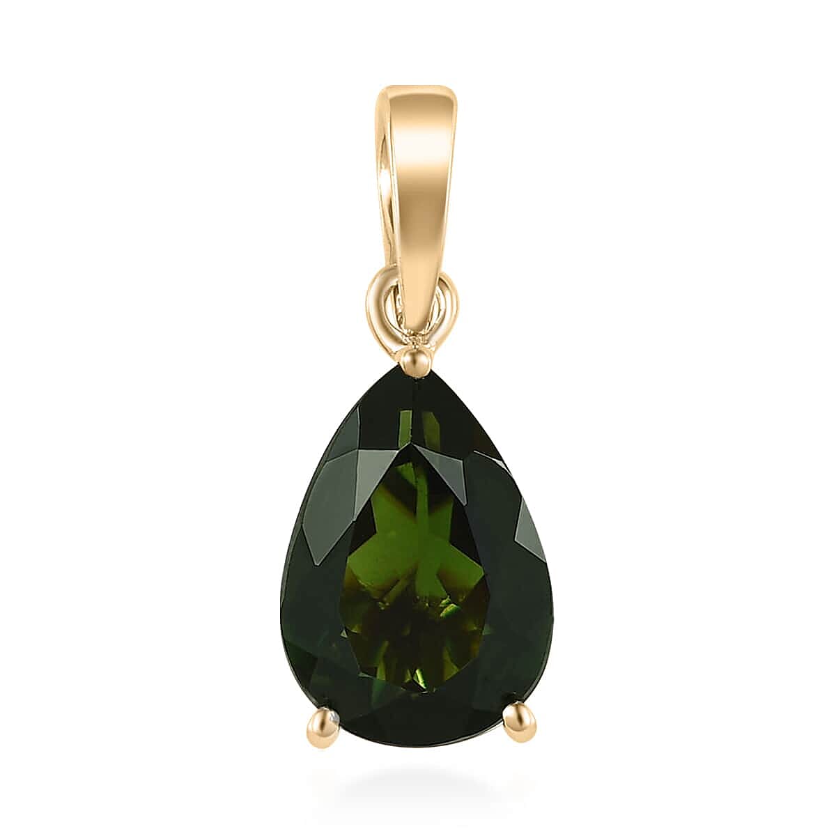 Luxoro 10K Yellow Gold Premium Tanzanian Chrome Tourmaline Solitaire Pendant 1.75 ctw