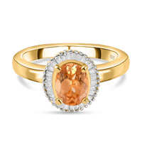 Imperial Garnet and White Diamond Ring in 18K Vermeil YG Over Sterling Silver (Size 10.0) 1.66 ctw