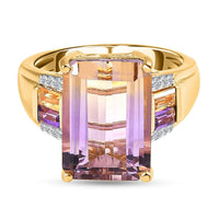 Ametrine, Multi Gemstone Ring in 18K Vermeil YG Over Sterling Silver (Size 10.0) 7.22 ctw