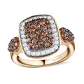 Jenipapo Andalusite and Natural White Zircon Cluster Ring in Rhodium and Vermeil YG Over Sterling Silver (Size 10.0) 1.15 ctw - Sticky add to cart bar