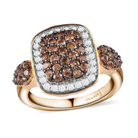Jenipapo Andalusite and Natural White Zircon Cluster Ring in Rhodium and Vermeil YG Over Sterling Silver (Size 10.0) 1.15 ctw