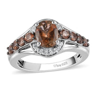 Jenipapo Andalusite and Natural White Zircon Ring in Platinum Over Sterling Silver 2.00 ctw