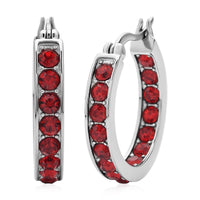 Ruby Color Austrian Crystal Inside Out Hoop Earrings in Stainless Steel