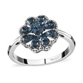 Doorbuster Blue Diamond Floral Ring in Platinum Over Sterling Silver (Size 8.0) 0.25 ctw - Sticky add to cart bar