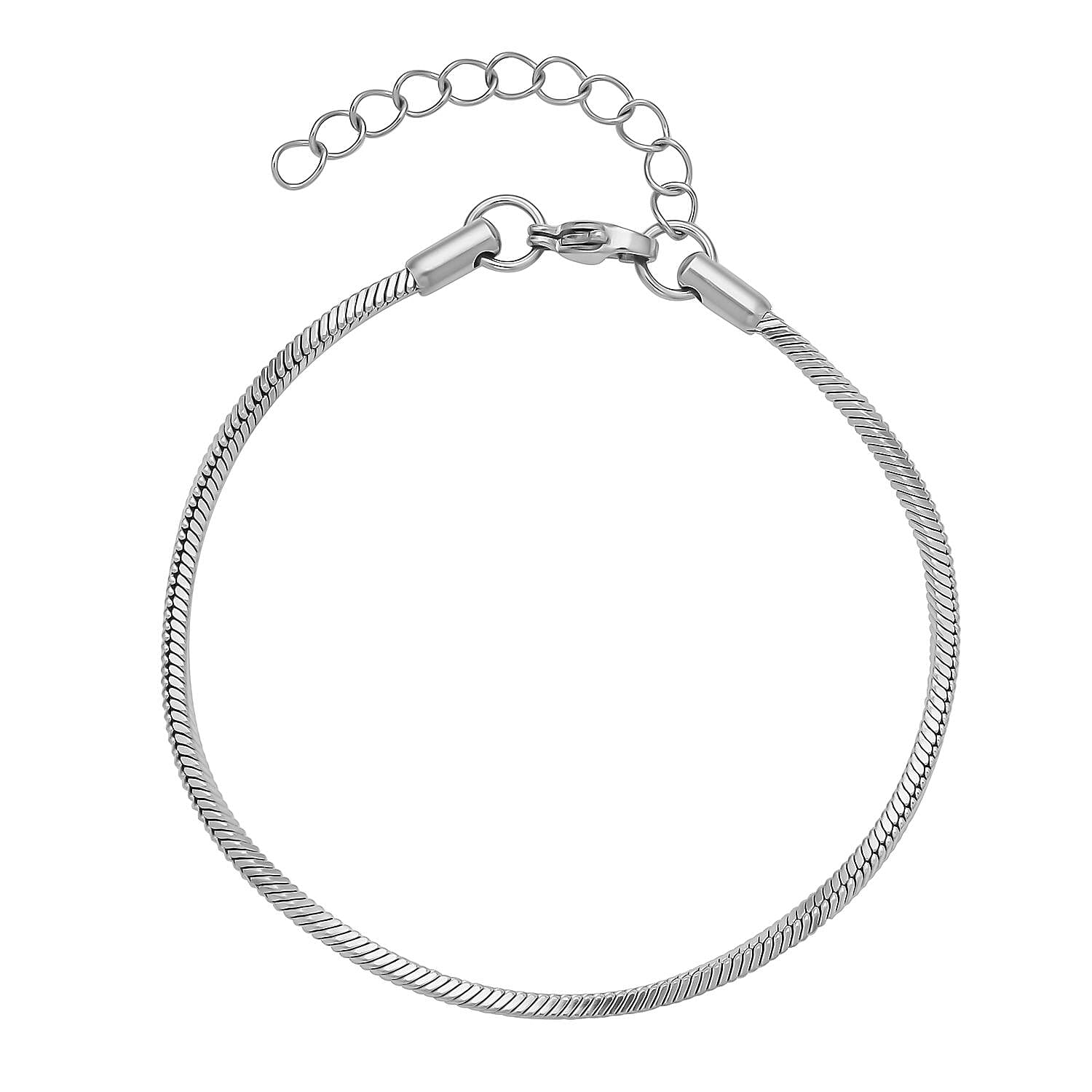 2.5mm Square Snake Bracelet in Stainless Steel (7.50-8.0In)
