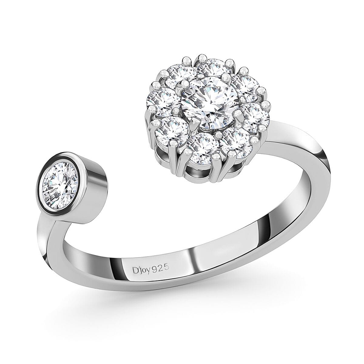 White Zircon April Birthstone Anxiety Spinner Openable Band Adjustable Ring in Platinum Over Sterling Silver (Size 11.0) 1.00 ctw