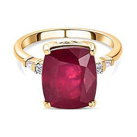 African Ruby and White Zircon 7.85 ctw Ring in Vermeil Yellow Gold Over Sterling Silver (Size 10)