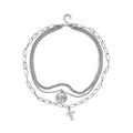 Austrian Crystal Three Layered Necklace with Cross Charm (20.5-22.5 Inches) in Goldtone 6.00 ctw - Sticky add to cart bar