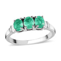 Ethiopian Emerald and Diamond Trilogy Ring in Platinum Over Sterling Silver 1.10 ctw - Sticky add to cart bar