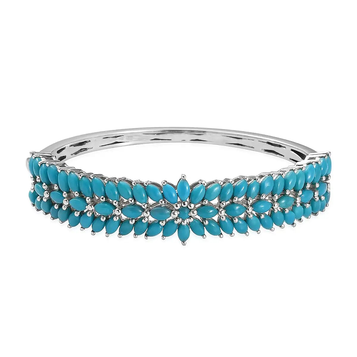 Doorbuster American Natural Sleeping Beauty Turquoise Bangle Bracelet in Platinum Over Sterling Silver (6.50 In) 21 Grams 9.15 ctw