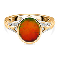 Ammolite and White Zircon Ring in 18K Vermeil YG Over Sterling Silver (Size 10.0) 3.07 ctw