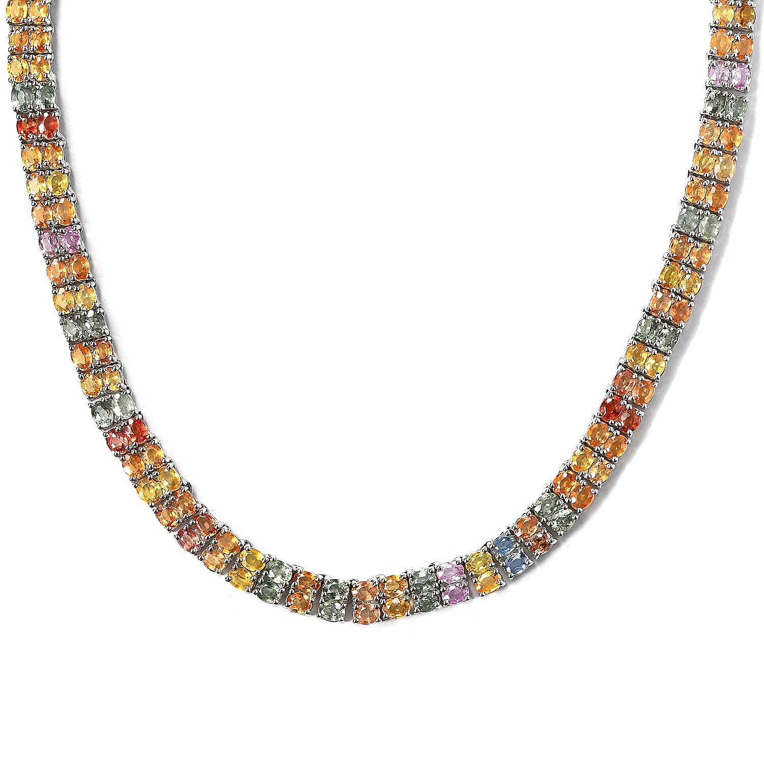 Multi Sapphire and Natural Thai Black Spinel Necklace 18 Inches in Vermeil Yellow Gold Over Sterling Silver 30.15 Grams 45.65 ctw