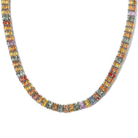 Multi Sapphire and Natural Thai Black Spinel Necklace 18 Inches in Vermeil Yellow Gold Over Sterling Silver 30.15 Grams 45.65 ctw
