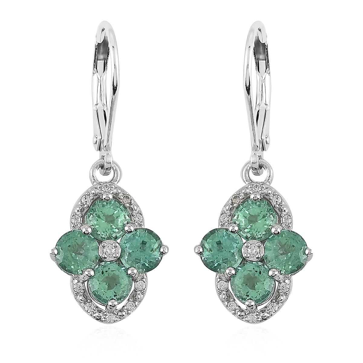 AAA Kagem Emerald and White Zircon Lever Back Earrings