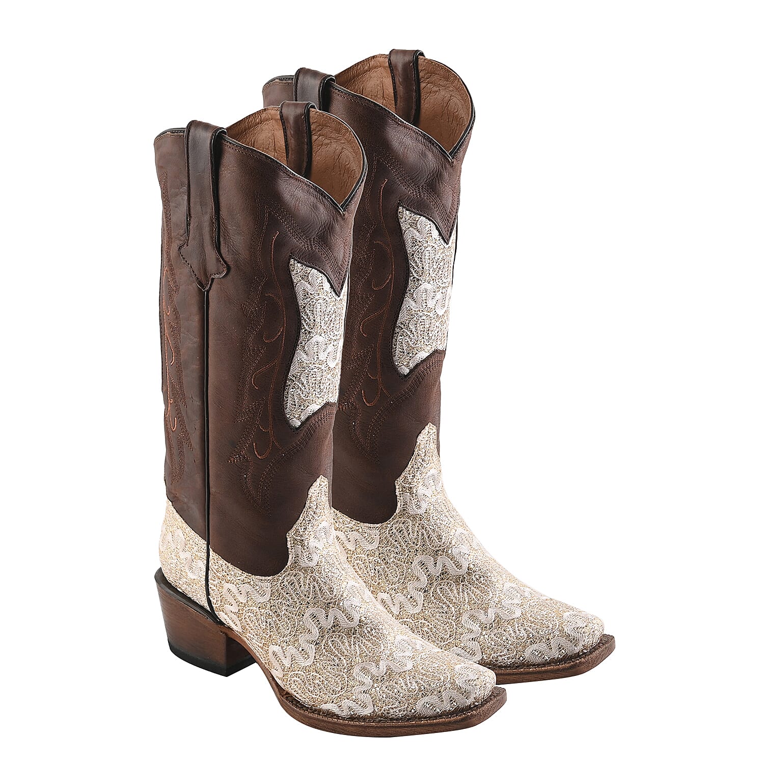 TANNER MARK Beige Shimmer Sqaure Toe Boot 6.5
