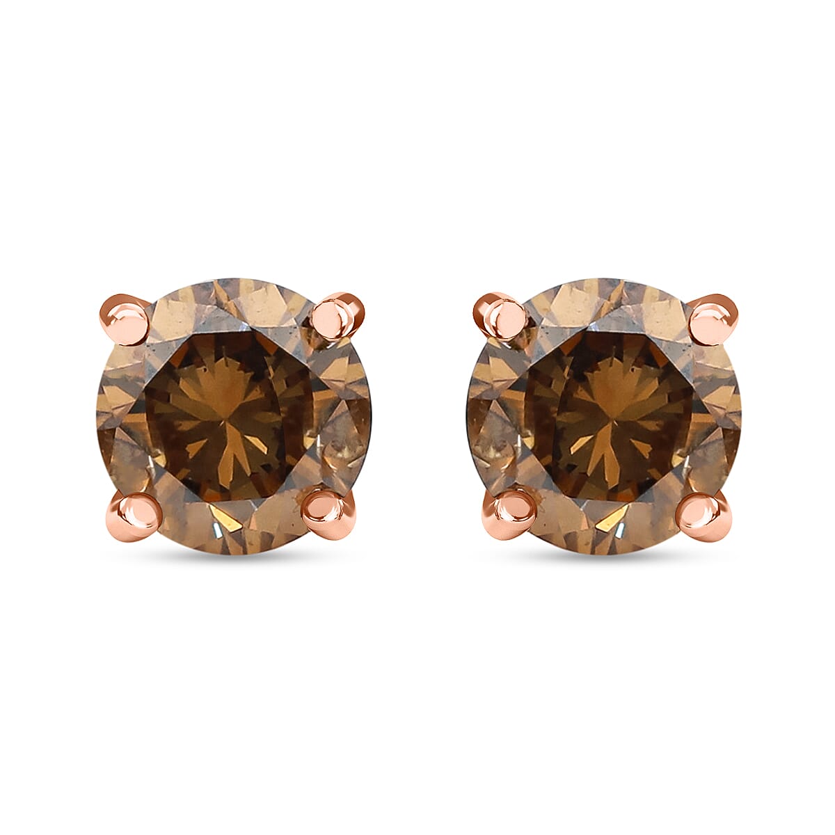 Luxoro I3 Natural Champagne Diamond Stud Earrings in 10K Rose Gold 1.00 ctw