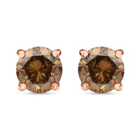 Luxoro I3 Natural Champagne Diamond Stud Earrings in 10K Rose Gold 1.00 ctw