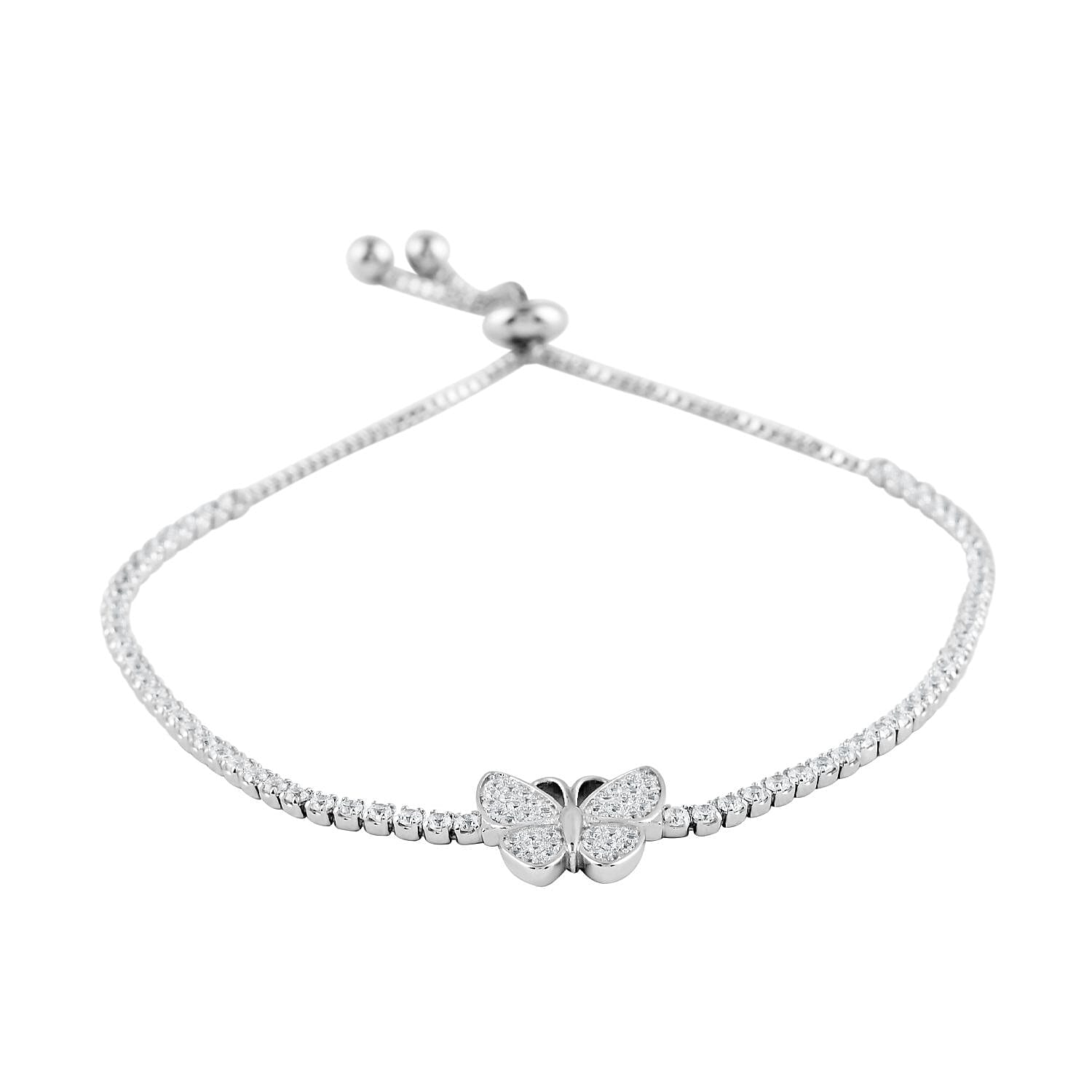 Simulated Diamond Bolo Bracelet in Silvertone 4.24 ctw