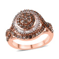 Doorbuster Natural Champagne and White Diamond Ring in Rhodium & Vermeil Rose Gold Over Sterling Silver 1.10 ctw - Sticky add to cart bar