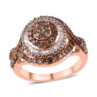 Doorbuster Natural Champagne and White Diamond Ring in Rhodium & Vermeil Rose Gold Over Sterling Silver 1.10 ctw