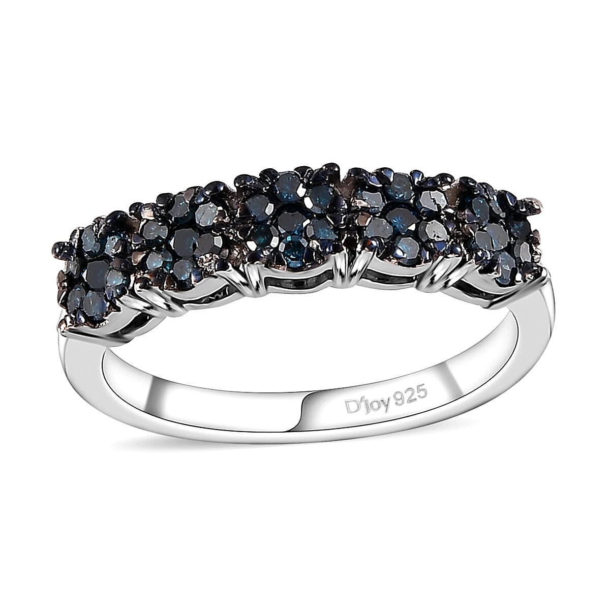 Doorbuster Blue Diamond (IR) Ring in Platinum Over Sterling Silver (Size 10.0) 0.50 ctw