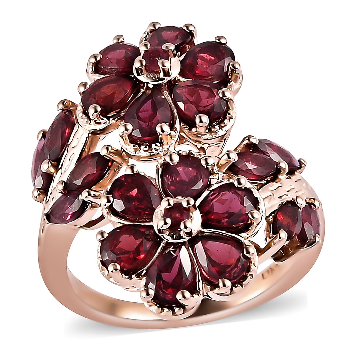 American Arizona Anthill Garnet Bypass Floral Ring in Vermeil Rose Gold Over Sterling Silver 3.15 ctw