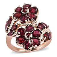 American Arizona Anthill Garnet Bypass Floral Ring in Vermeil Rose Gold Over Sterling Silver 3.15 ctw