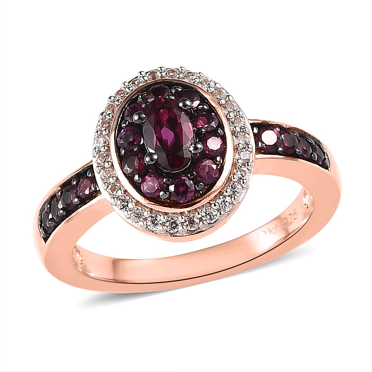 Anthill Garnet and White Zircon Ring in Vermeil Rose Gold Over Sterling Silver 0.90 ctw