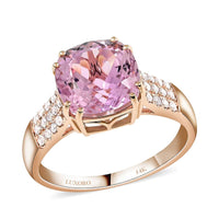 Certified LUXORO 14K Rose Gold AAA Martha Rocha Kunzite and G-H I1 Diamond Ring 3.45 Grams 5.70 ctw