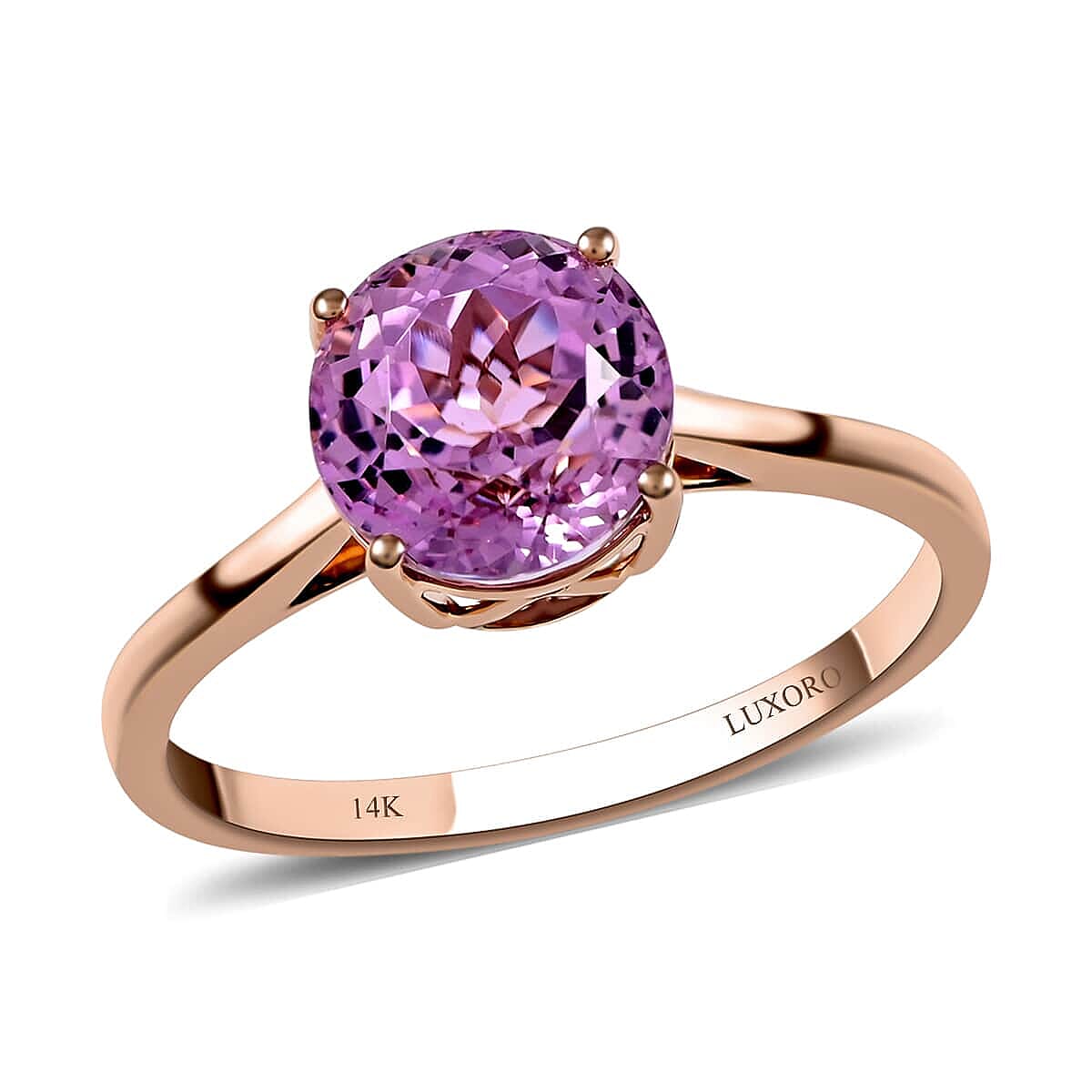 Certified & Appraised LUXORO 14K Rose Gold AAA Martha Rocha Kunzite Solitaire Ring 3.14 Grams 2.60 ctw