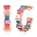 Simulated Multi Color Diamond Inside Out J Hoop Earrings in Rosetone 1.35 ctw - Sticky add to cart bar