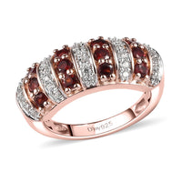 American Arizona Anthill Garnet and Natural White Zircon Ring in Vermeil Rose Gold Over Sterling Silver 1.10 ctw