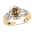 Natural Golden Tanzanite and Natural White Zircon Halo Ring in Vermeil Yellow Gold Over Sterling Silver (Size 5.0) 1.00 ctw - Sticky add to cart bar