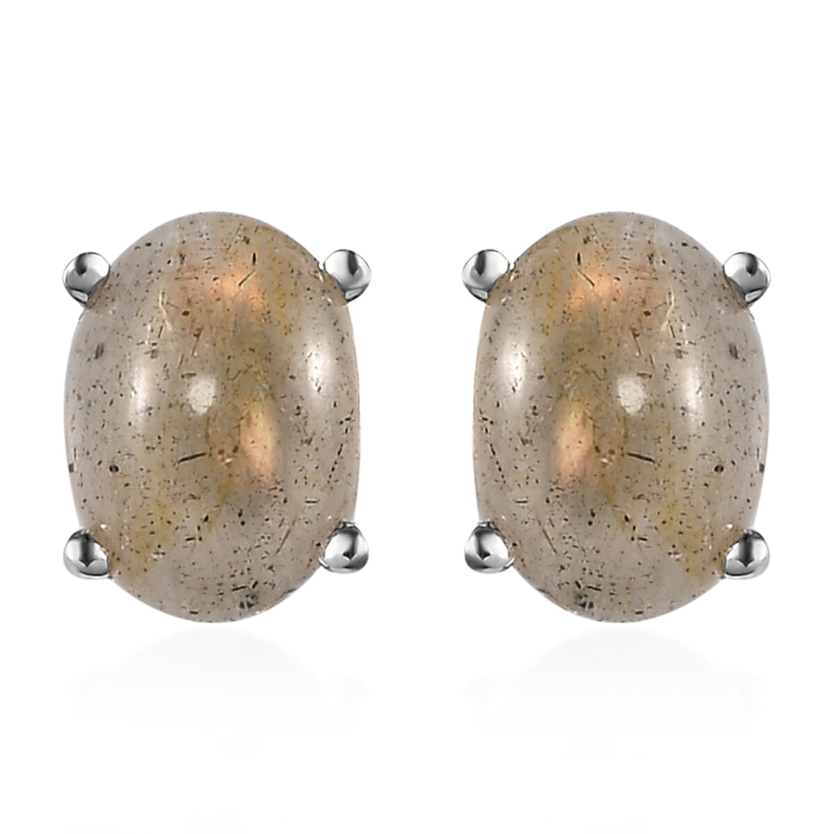 Madagascar Fire Labradorite Stud Earrings in Platinum Over Sterling Silver 2.75 ctw