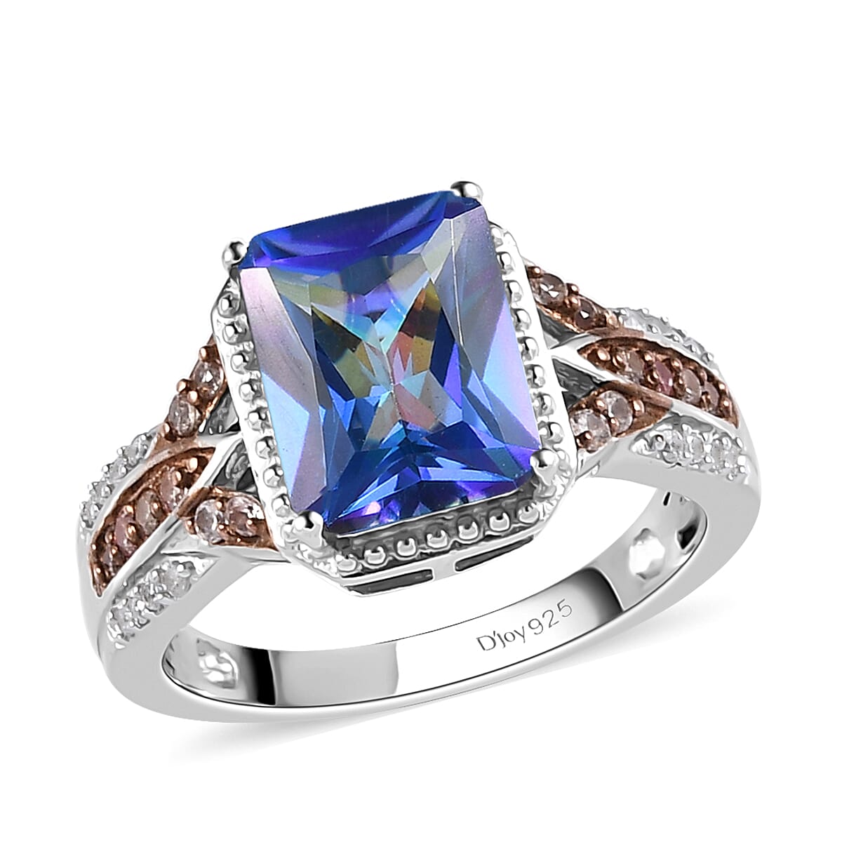 Periwinkle Bloom Petalite, Natural Champagne and White Zircon Ring in Platinum Over Sterling Silver 2.10 ctw