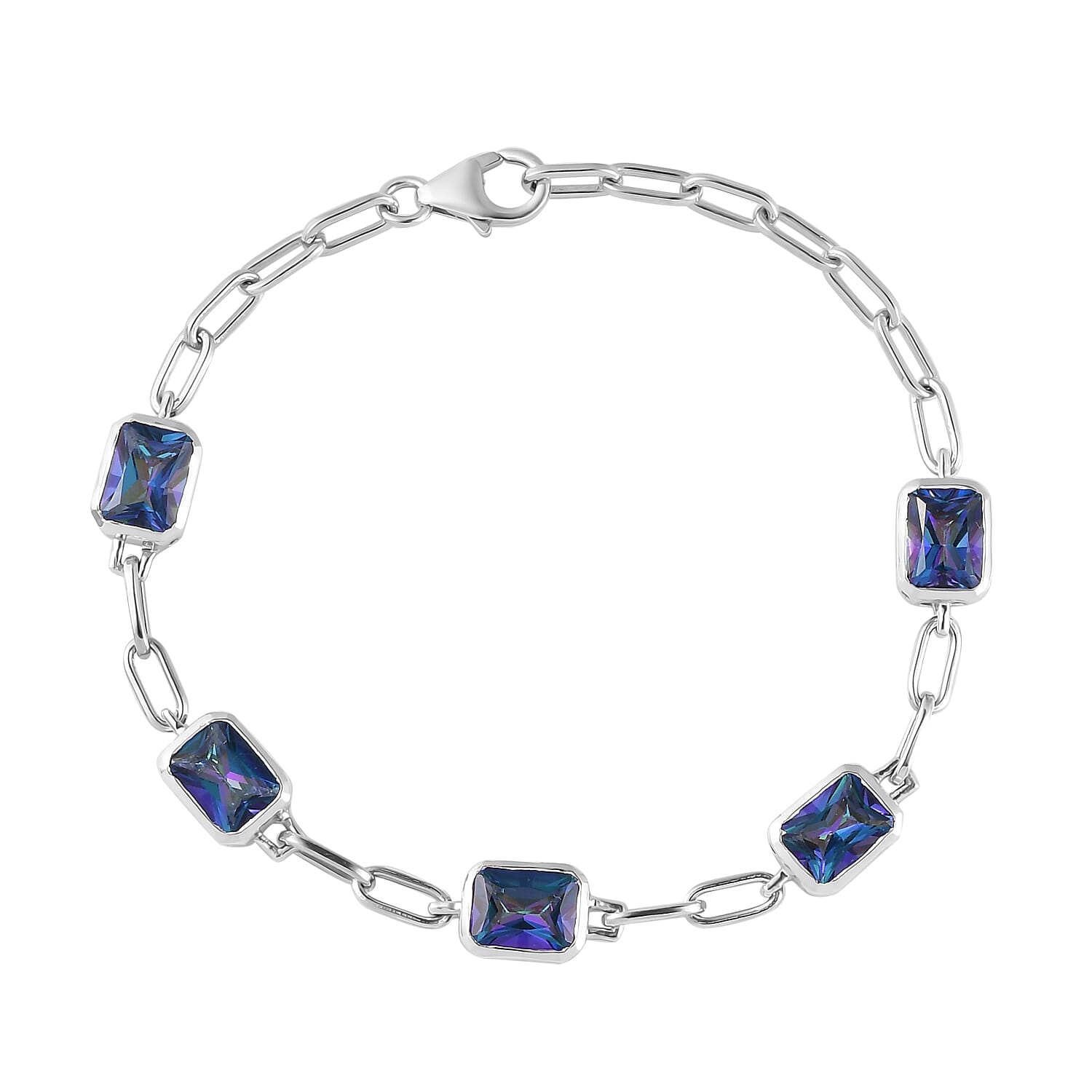 Radiant Cut Periwinkle Bloom Petalite Paper Clip Chain Bracelet in Platinum Over Sterling Silver (7.25 In) 6.10 ctw